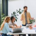 Team meeting in a bright modern workplace